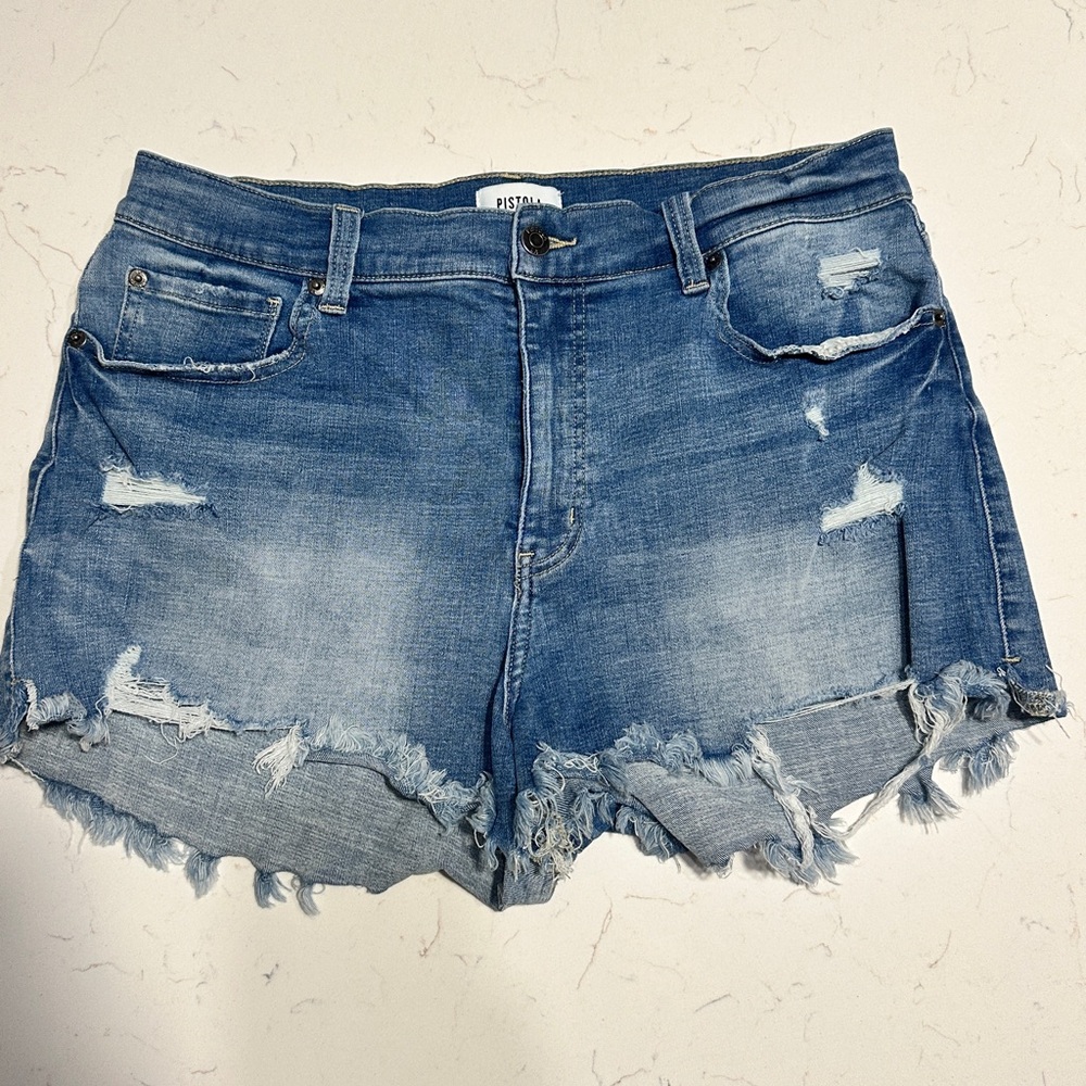 PISTOLA Distressed Blue Denim Shorts - Size 14 (32)